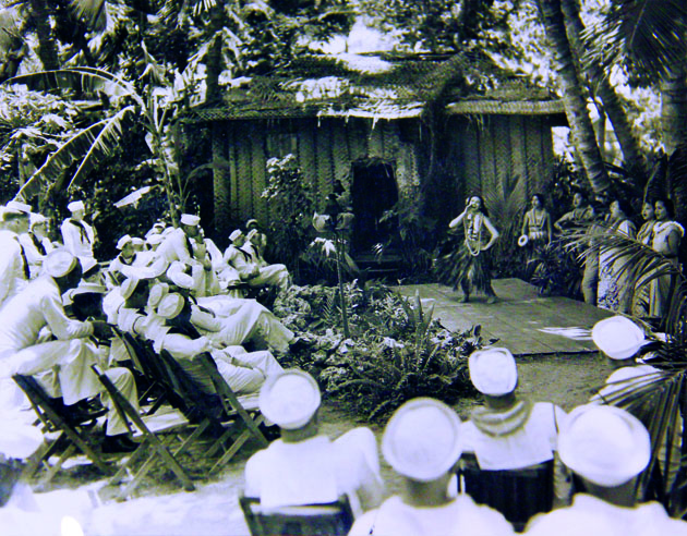 Pualani Mossman dancing the hula at Lalani Village, Waikiki. CA. 1935.